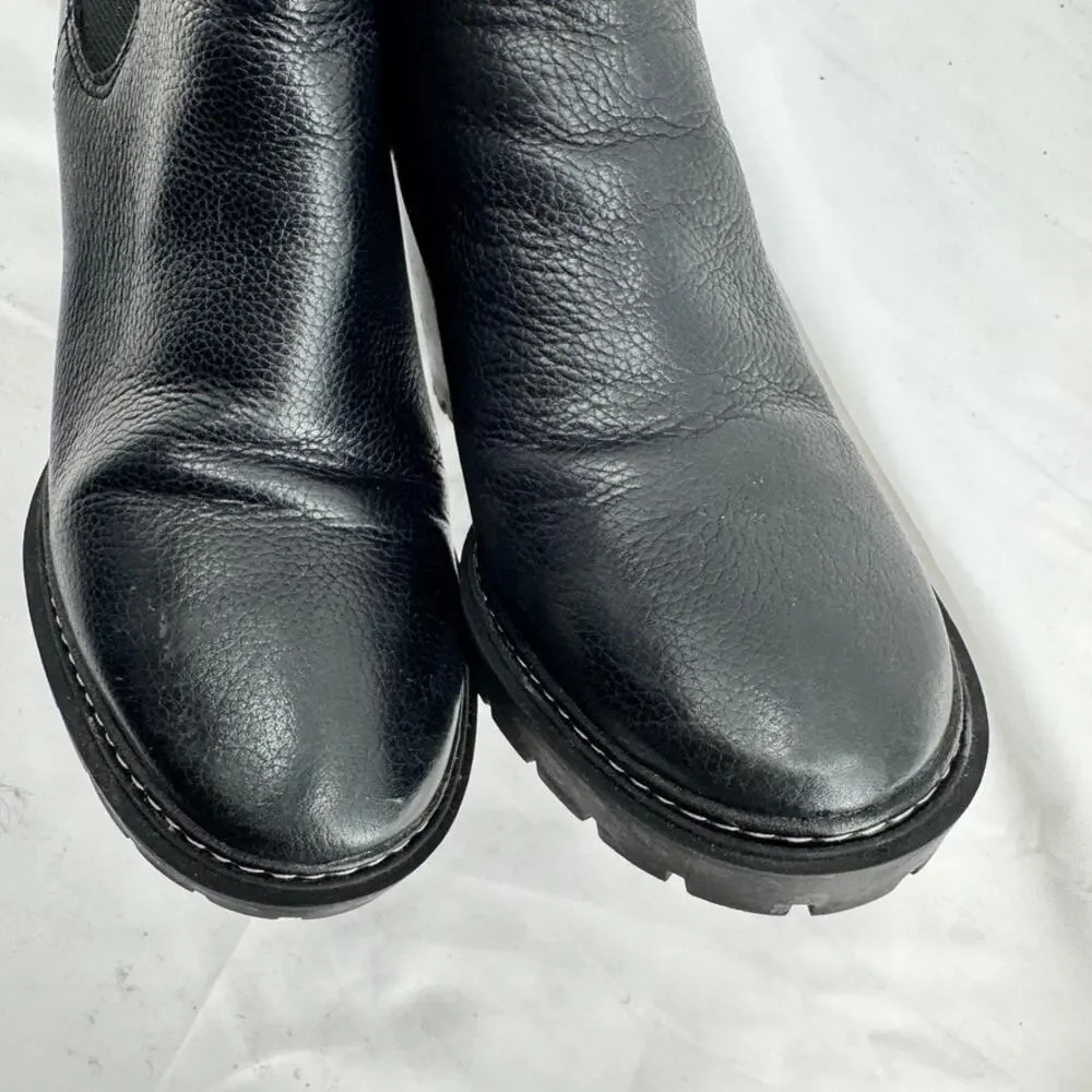 Tory Burch Chunky Lug Bootie Sz 8 Black Leather Ankle 70mm Miller